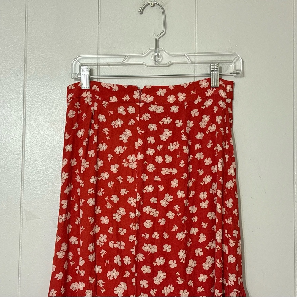Madewell Happy Hibiscus Ruffle Wrap Midi Skirt Red Floral 2 Cottagecore Boho - Picture 7 of 12